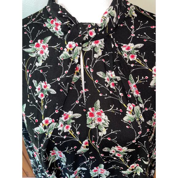 Womens Louche Black Red Floral Long Sleeve Keyhole Back Zipper Blouse US Size 6 - Picture 2 of 7